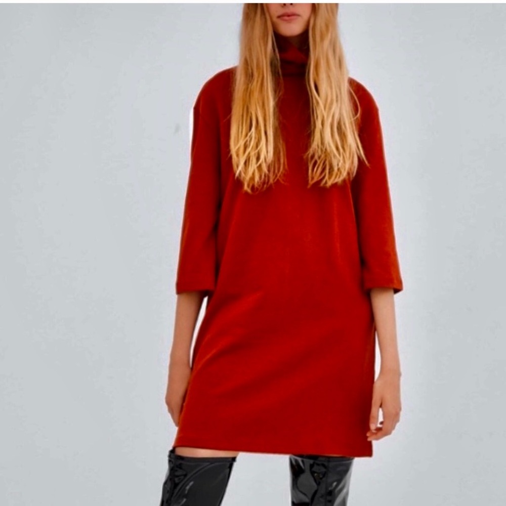 🔥SOLD🔥 Zara Trafaluc Turtleneck 3/4 Sleeve Dress Red S - Picture 1 of 16
